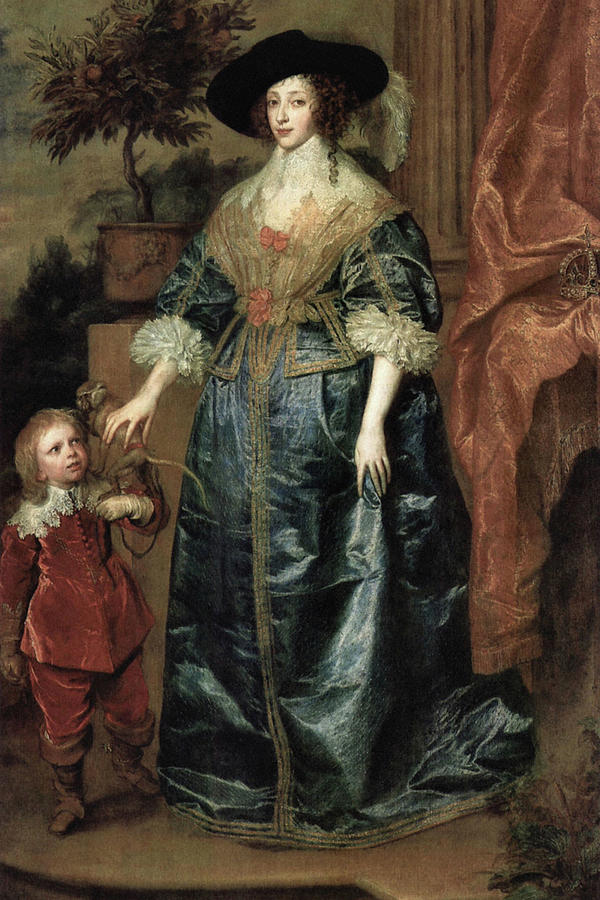 Portrait of Henrietta Maria with a dwarf Painting by Anthony Van Dyk