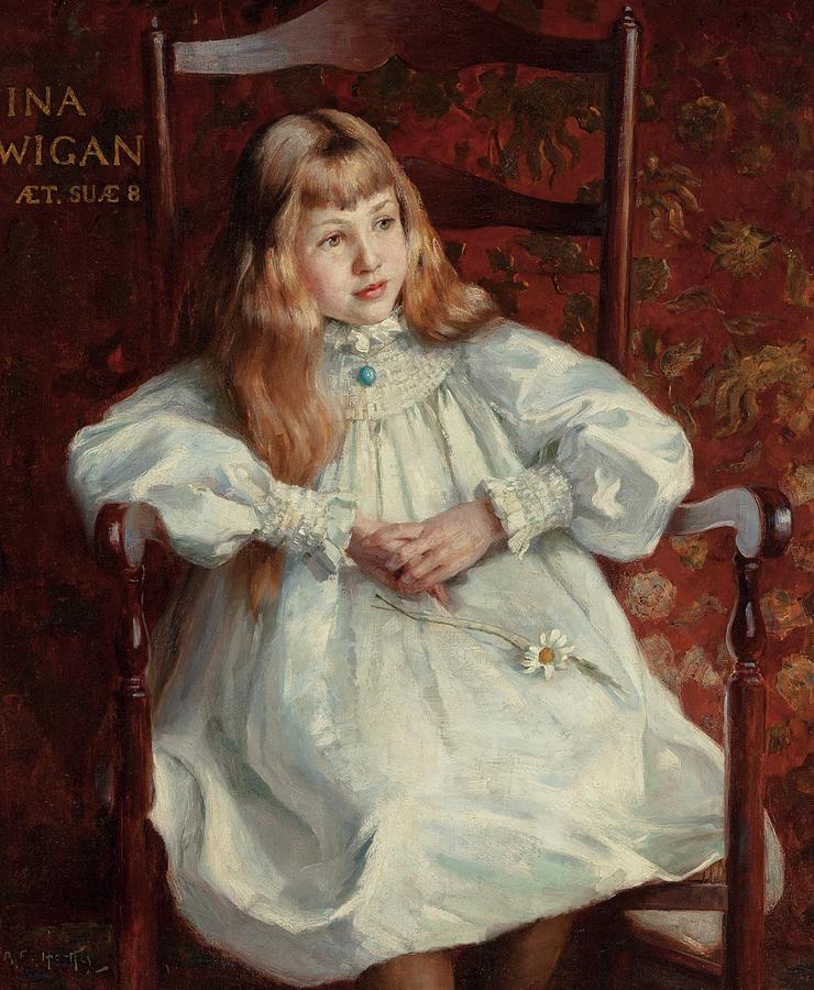 Portrait Of Ina Wigan, Age Eight by Alfred Hartley