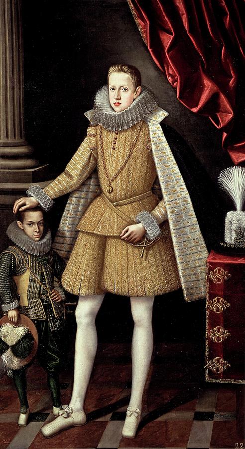 Portrait of Infante Philip, future Phillip IV, with dwarf Soplillo, ... Painting by Rodrigo de Villandrando -1588-1622-