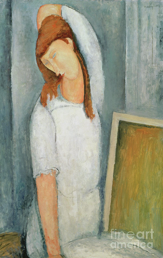 Portrait of Jeanne Hebuterne with her Left Arm Behind her Head Painting by Amedeo Modigliani