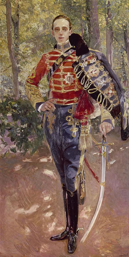 Portrait of King Alfonso XIII in a Hussars Uniform, 1907, Oil on canvas, 208 x 108,5 cm. Painting by Joaquin Sorolla -1863-1923-