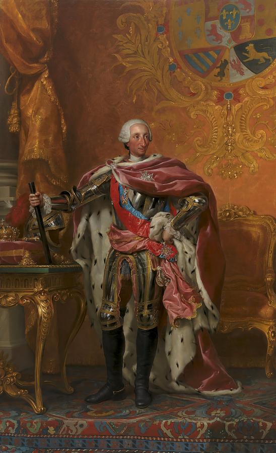 Portrait of King Charles III of Spain, 1765, Oil on canvas, 283 x 170 cm. Painting by Anton Rafael Mengs