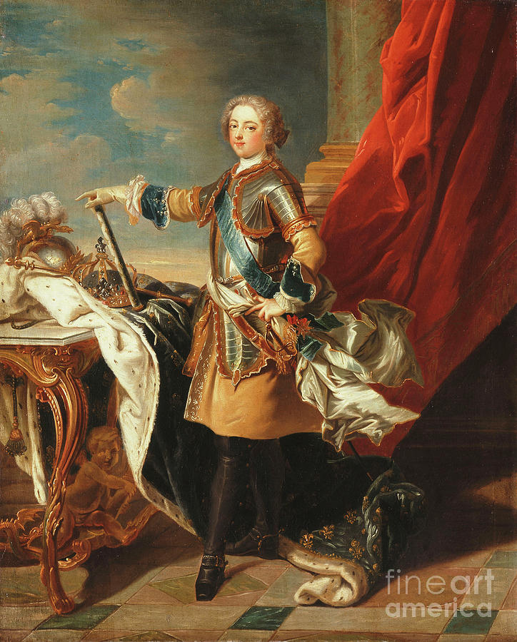 Portrait Of King Louis Xv Full Length Wearing Half Armour Painting By