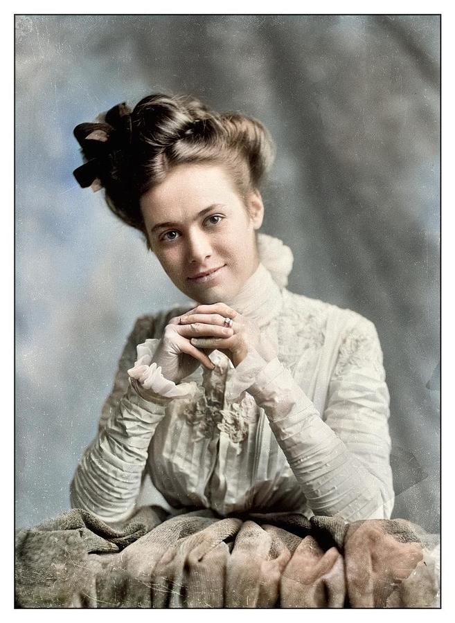Portrait of lady, Glass negatives colorized by Ahmet Asar Painting by Celestial Images