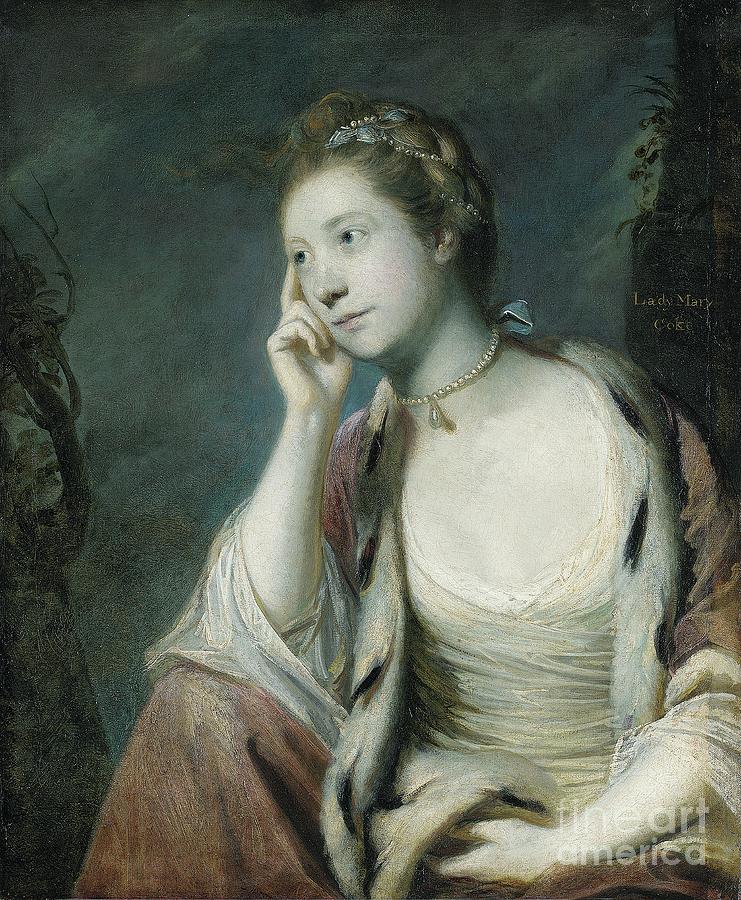 Portrait Of Lady Mary Coke, Half Length, In An Ermine-trimmed Red Cloak Painting by Joshua Reynolds