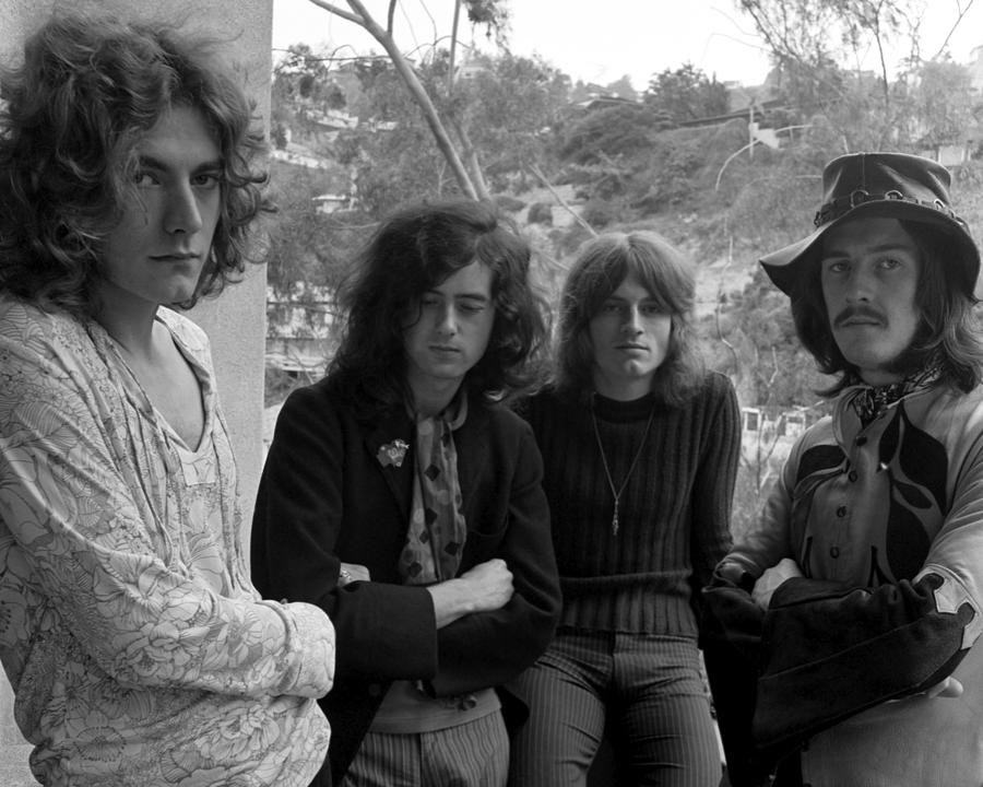 Portrait Of Led Zeppelin Band Members Sitting On Steps At Chateau Marmont  Framed Print