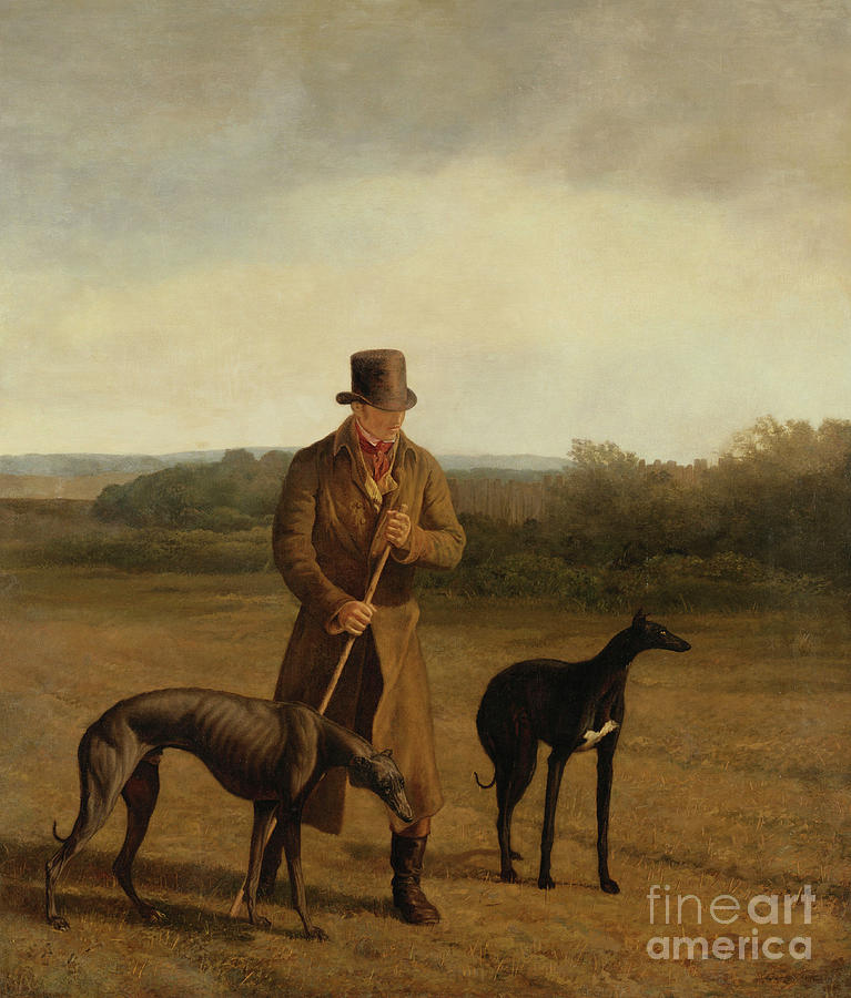 Dog Painting - Portrait Of Lord Rivers With Two Greyhounds, C.1825 by Jacques-laurent Agasse