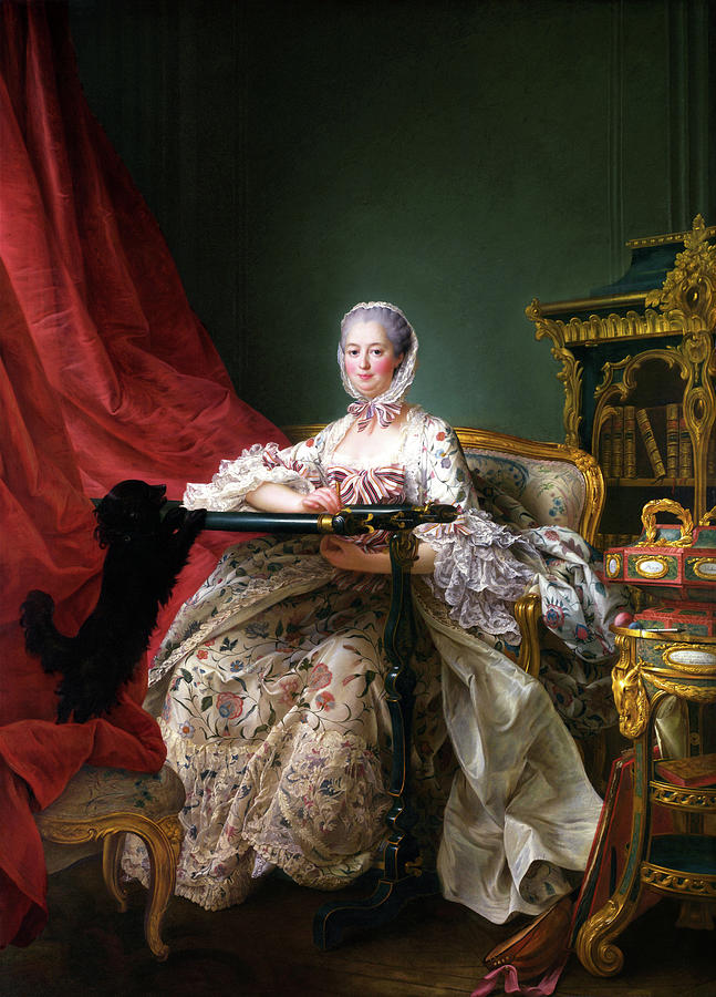 Portrait of Madame de Pompadour at her Tambour Frame by Francois Hubert Drouais Painting by Xzendor7