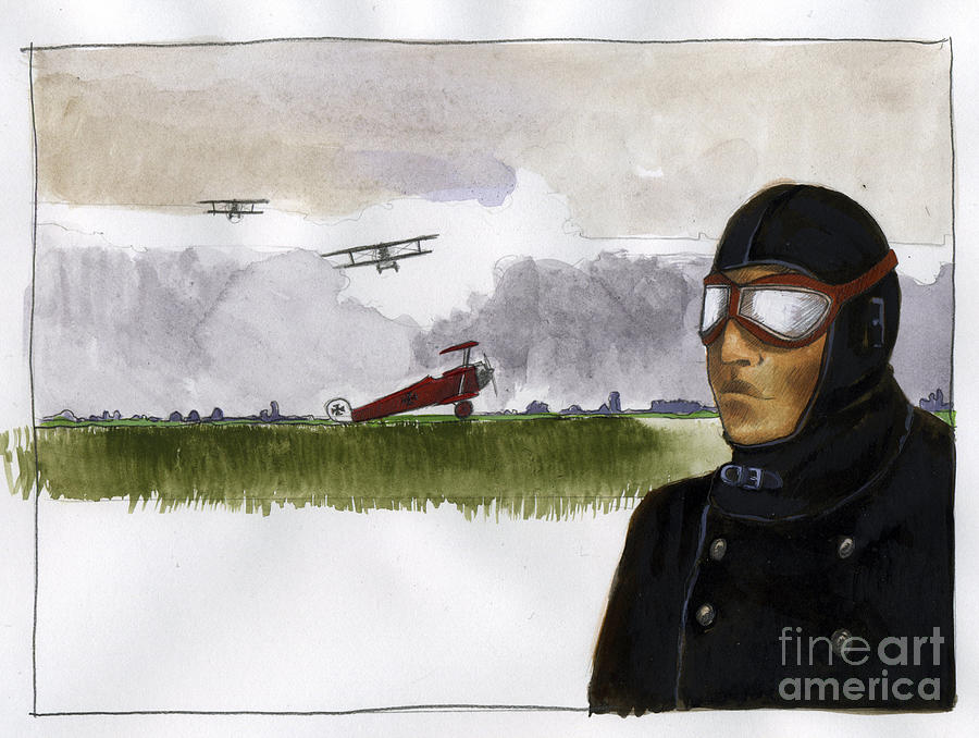 Airplane Painting - Portrait Of Manfred Von Richthofen Nicknames The Red Baron by Alessandro Lonati