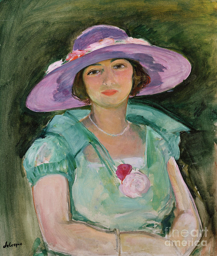 Portrait Of Marthe Lebasque In A Purple Hat Painting by Henri Lebasque