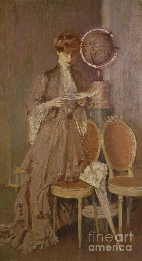 Portrait Of Mme Helleu Reading A Letter Painting by Paul Cesar Helleu