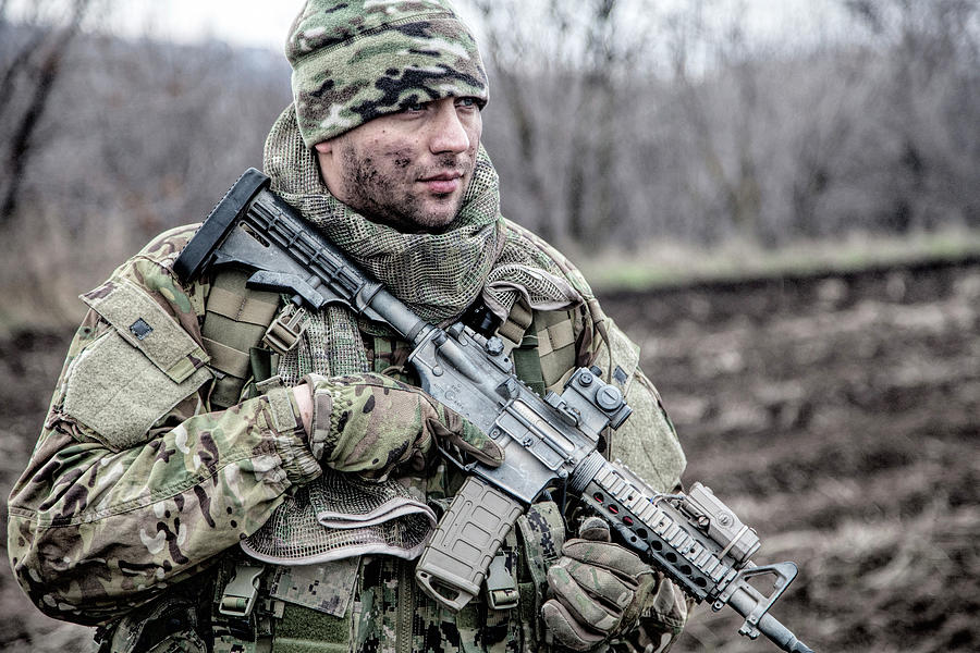 Portrait Of Modern Combatant With Dirty Photograph by Oleg Zabielin ...