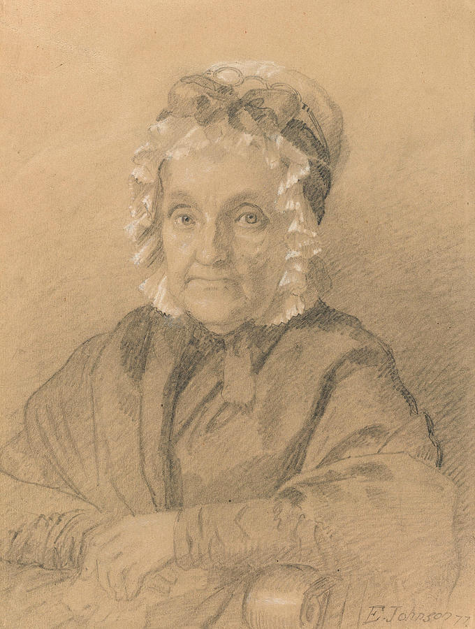Portrait of Mrs. Jeremiah Chandler Drawing by Eastman Johnson
