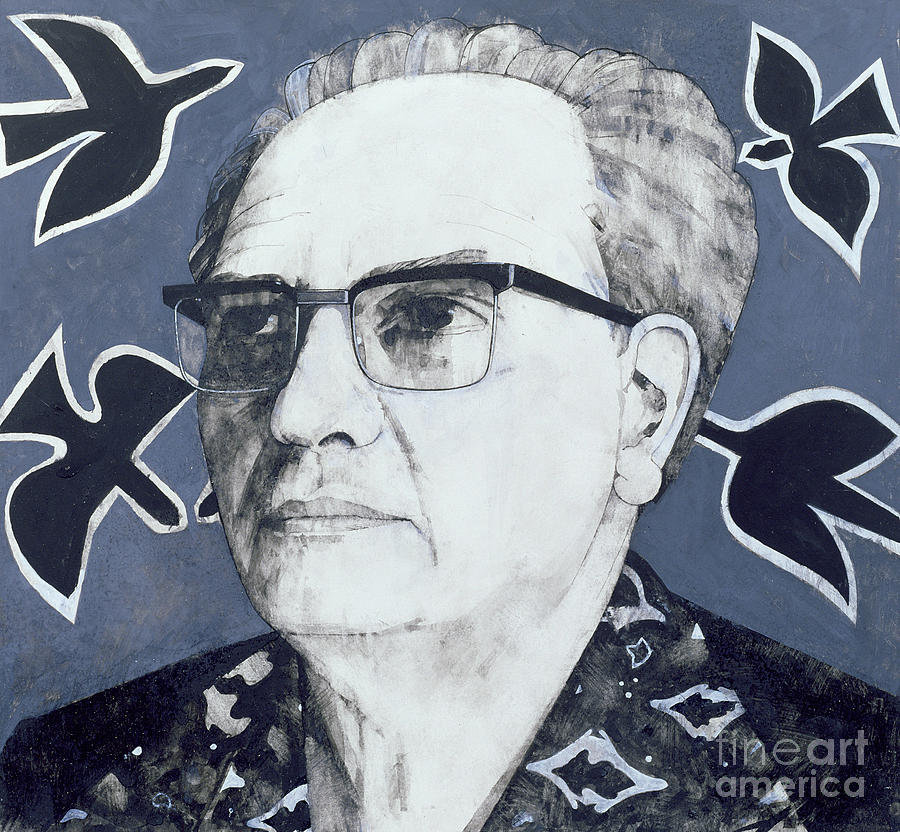 Bird Painting - Portrait Of  Olivier Messiaen, Illustration For the Sunday Times, 1970s by Barry Fantoni