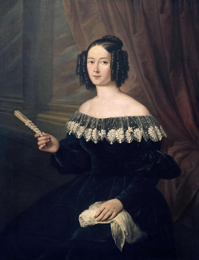 Portrait of Pilar de Jandiola, 1838, Oil on canvas, 124 x 95 cm, P02559. ANTONIO MARIA ESQUIVEL . Painting by Antonio Maria Esquivel -1806-1857-