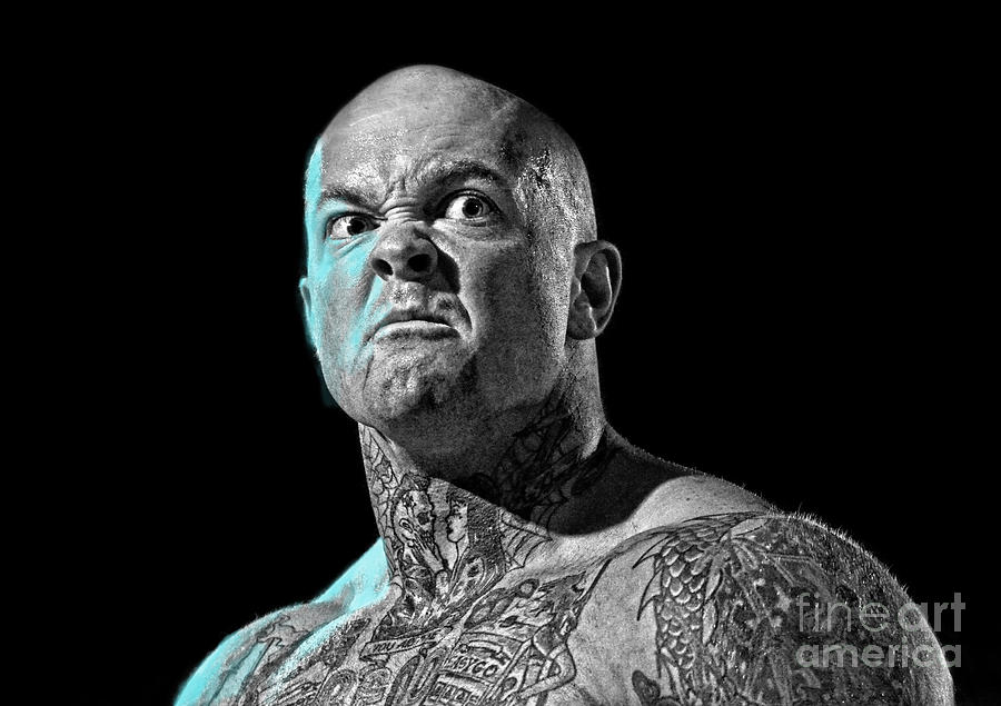 Portrait of Pro Wrestler Adam Thornstowe black and white version with selective coloring Digital Art by Jim Fitzpatrick