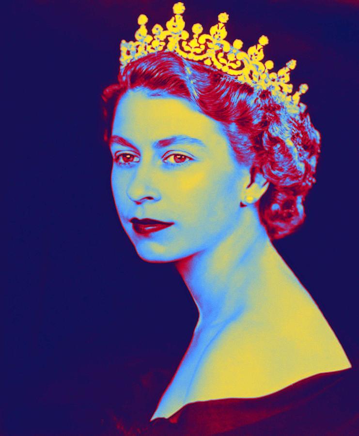 Portrait Of Queen Elizabeth II Neon Art By Ahmet Asar Painting