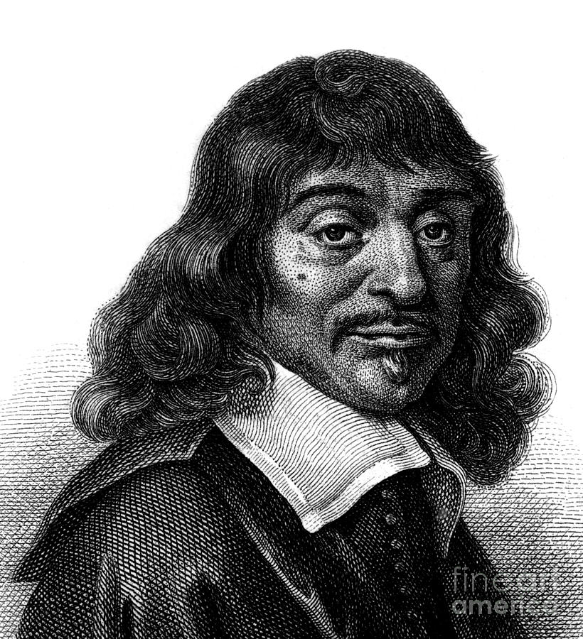 Descartes Drawing - Portrait of Rene Descartes, engraving from the 19th cen...