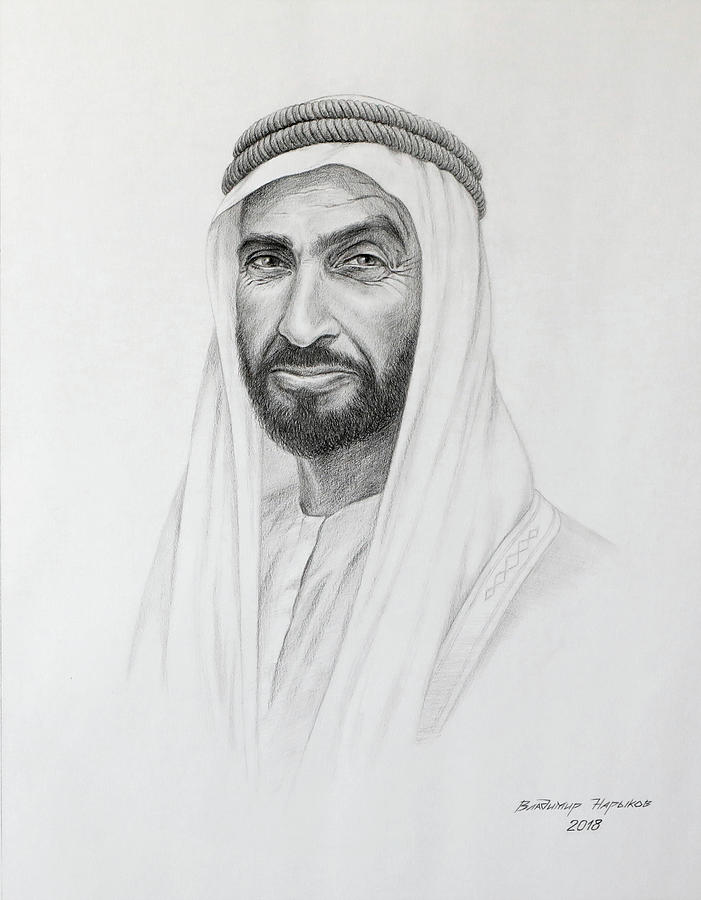 Portrait of Sheikh Zayed bin Sultan Al Nahyan Drawing by Vladimir