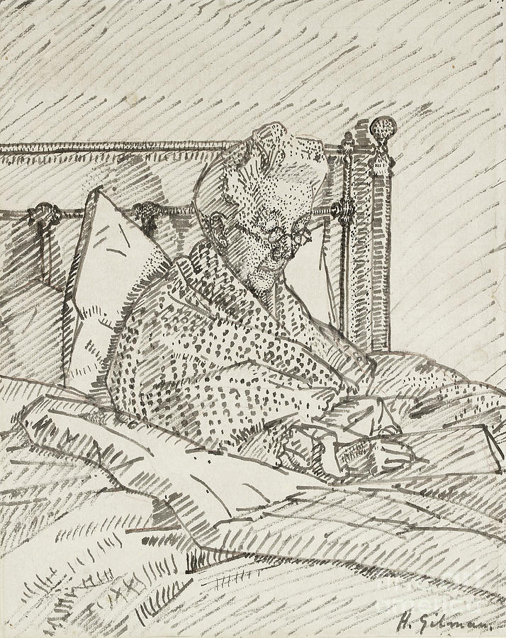 Portrait Of The Artists Mother Writing In Bed Painting by Harold Gilman