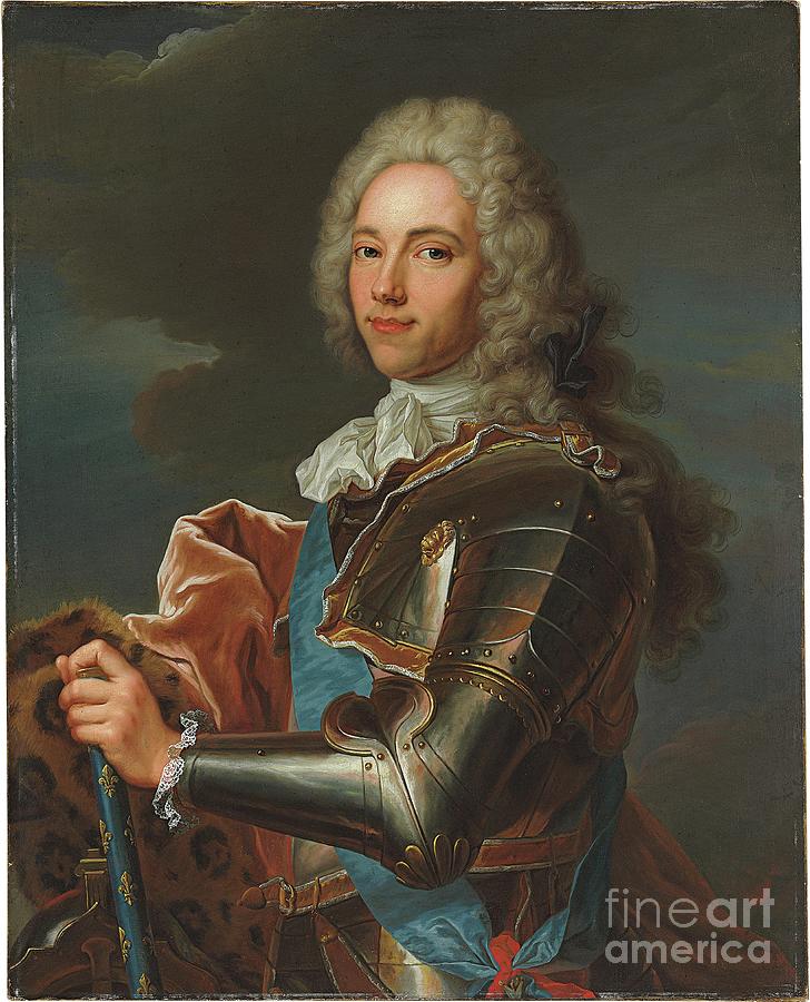 Portrait Painting - Portrait Of The Duc De Broglie, In Sash Of The Order Of Sainte Esprit, With Baton Of A Marshal Of France by Hyacinthe Rigaud