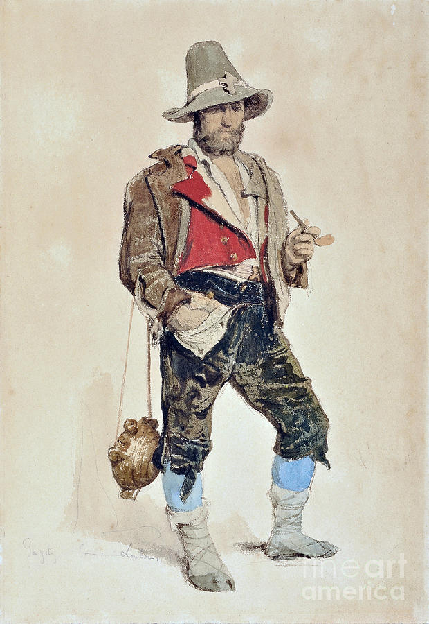 Hat Drawing - Portrait Of The Painter Emile Loubon by Dominique Louis Papety