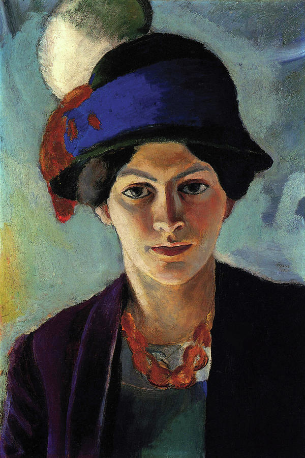 Portrait of the wife of the artist with a hat Painting by August Macke Portrait of the wife of the artist with a hat Painting by August Macke