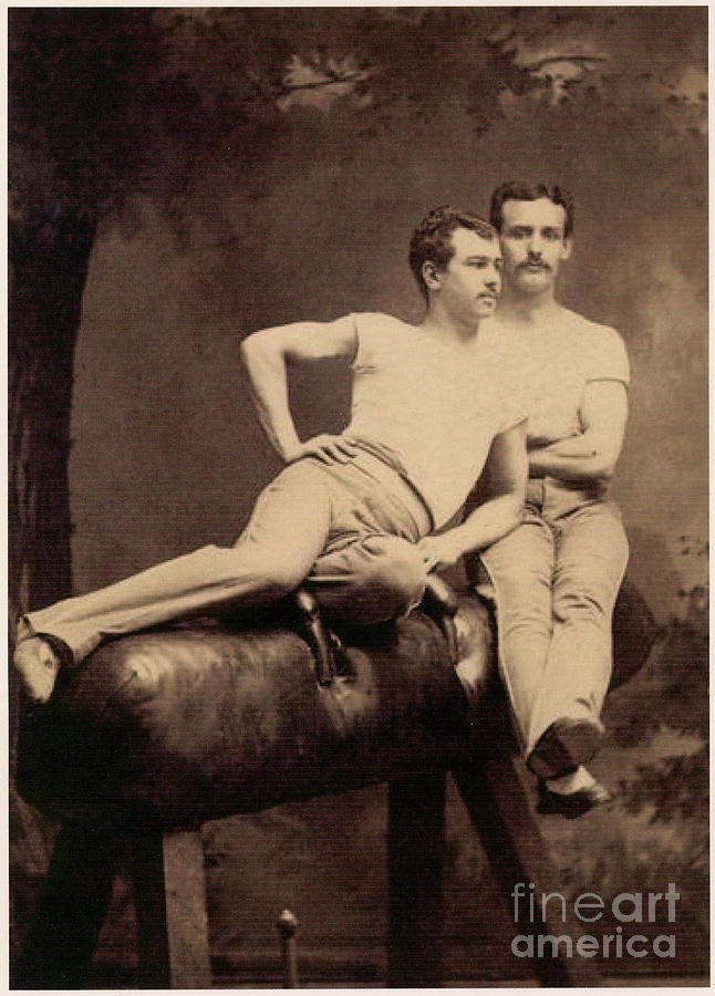 Vintage Photograph - Portrait Of Two Gymnasts Posing On A Pommel Horse C.1899 by English School
