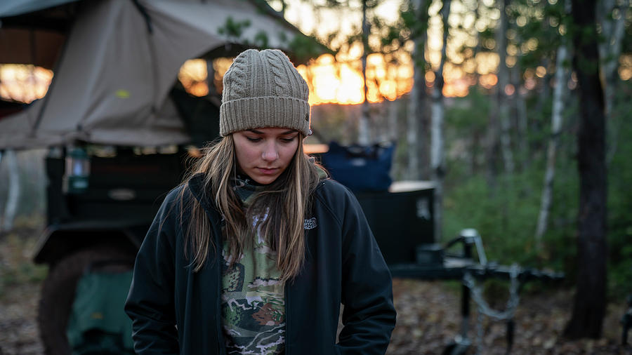 Sunset Photograph - Portrait Of Young Woman During Camping by Joel Sheagren
