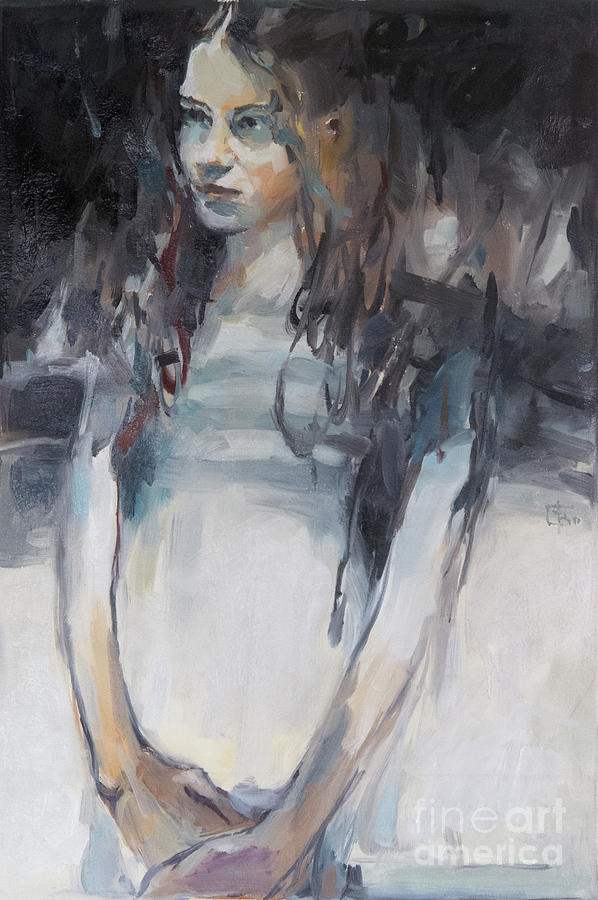 Portrait of Young Woman Painting by Tony Belobrajdic