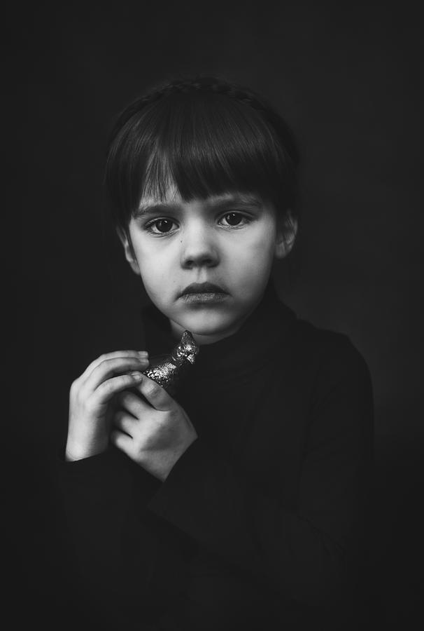 Black And White Photograph - Portrait With A Bird by Monika Strzelecka