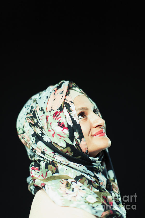 Ambition Photograph - Portrait Woman In Floral Hijab Looking Up by Caia Image/science Photo Library Ambition Photograph - Portrait Woman In Floral Hijab Looking Up by Caia Image/science Photo Library