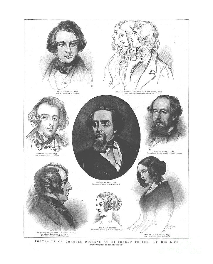 Black And White Drawing - Portraits Of Charles Dickens by Print Collector