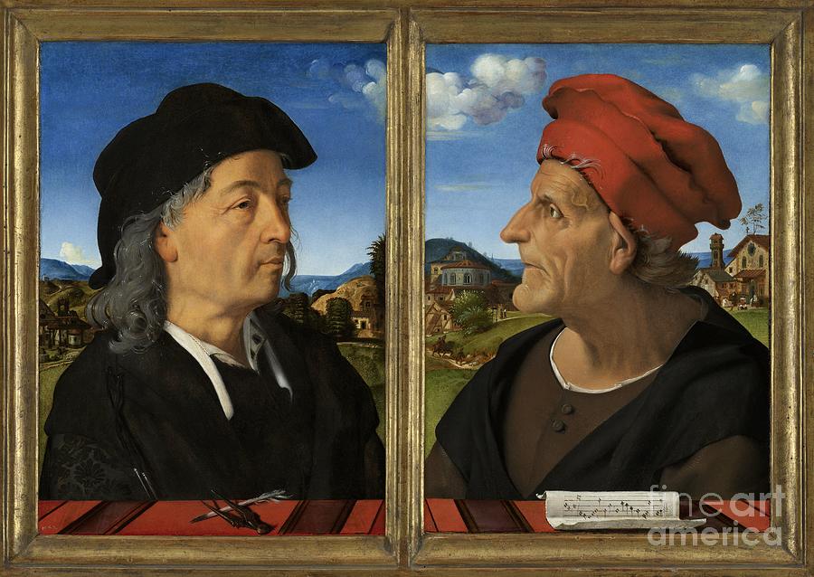 Portraits Of Giuliano And Francesco Giamberti Da Sangallo, 1482-5 Painting by Piero Di Cosimo