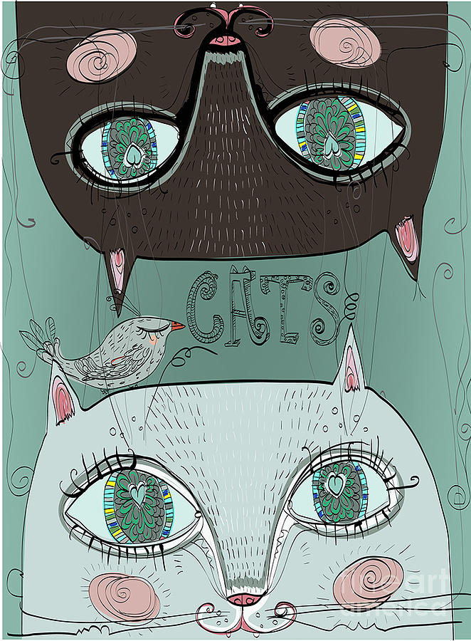 Cool Digital Art - Portraits Of Two Cute Cats by Elena Barenbaum Cool Digital Art - Portraits Of Two Cute Cats by Elena Barenbaum