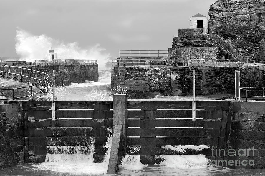 Portreath Harbour in Monochrome Photograph by Terri Waters