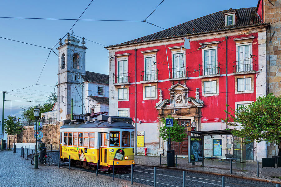 Portugal, Distrito De Lisboa, Lisbon, Tagus, Tejo, Alfama, Alfama Old Town, Tram No 28 At Largo Das Portas Do Sol Digital Art by Luigi Vaccarella