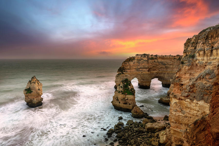 Portugal, Faro, Atlantic Ocean, Algarve, Lagoa, Praia Da Marinha Beach ...