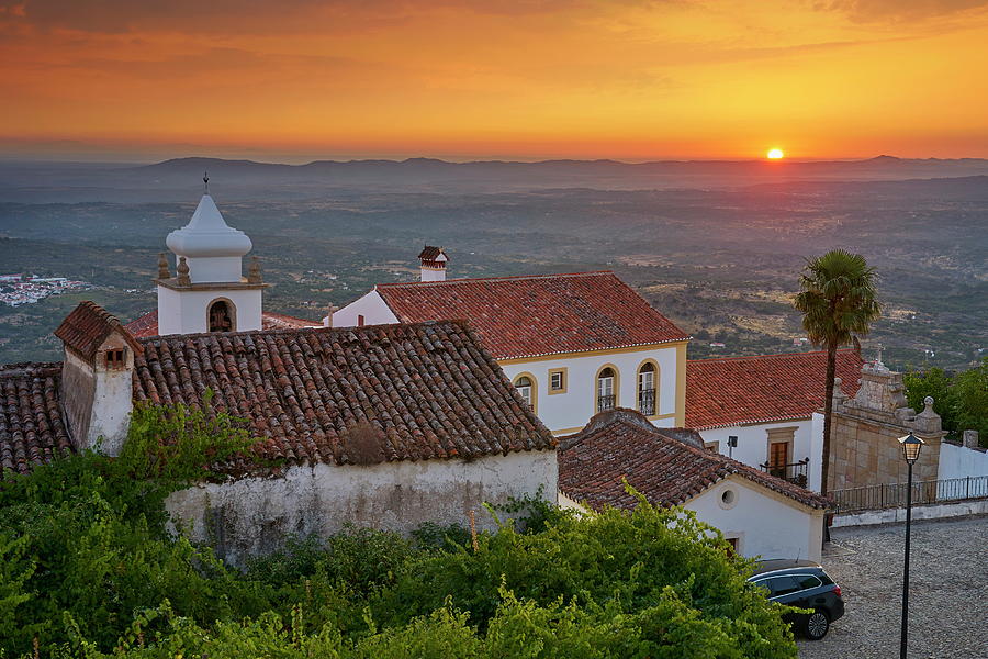 Portugal, Portalegre, Marvao, Marvao Village At Sunrise, Alentejo Digital Art by Jan Wlodarczyk