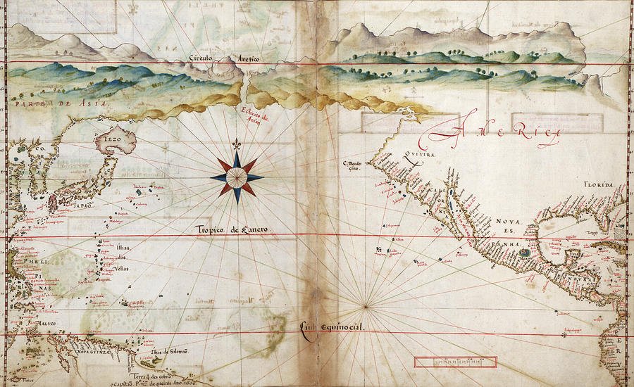 Portuguese map of the North Pacific - 1630 Painting by Unknown