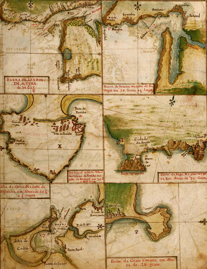 Portuguese Ports in Portugal & Spain - 1630 Painting by Unknown - Fine ...