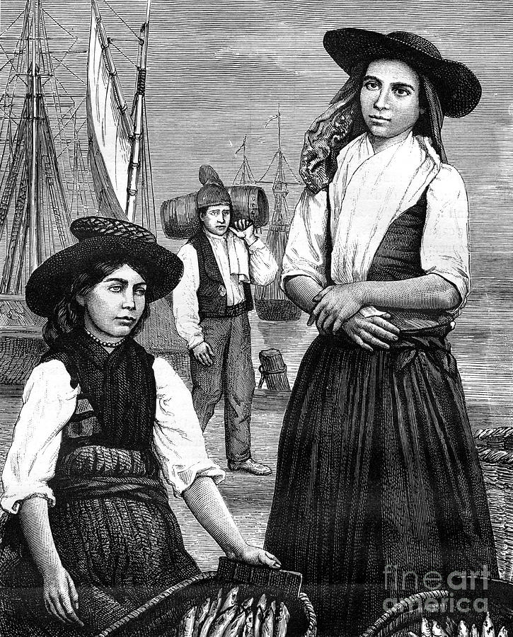 Portuguese Women, 19th Century. Artist Drawing by Print Collector