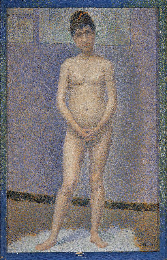 Poseuse de face-model, front view. Oil on canvas -1887- 25 x 16 cm R. F. 1947-13. Painting by Georges Seurat -1859-1891-