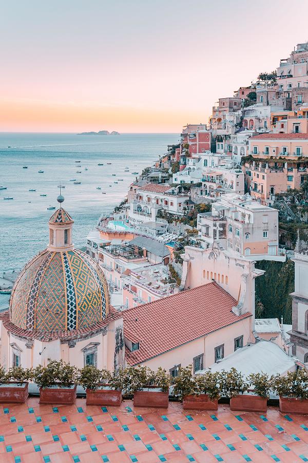 City Photograph - Positano At Sunset, Amalfi Coast by Ronnybas