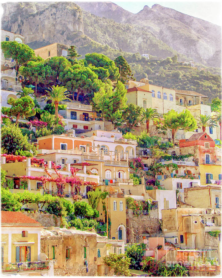 Positano, Amalfi coast, Italy Painting by Delphimages Photo Creations