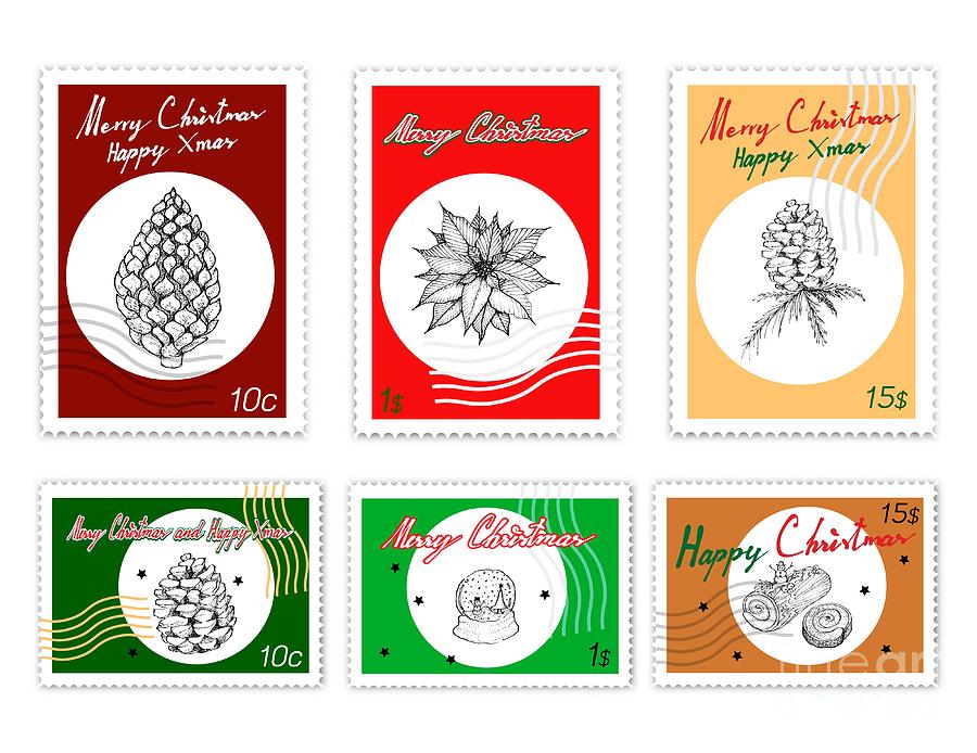 Post Stamps Set of Lovely Merry Christmas Items Drawing by Iam Nee - Fine  Art America