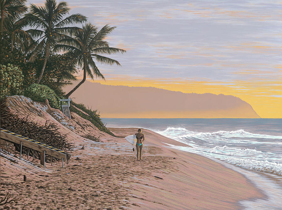 Hawaii Painting - Post Surf Beer by Palmer Artworks