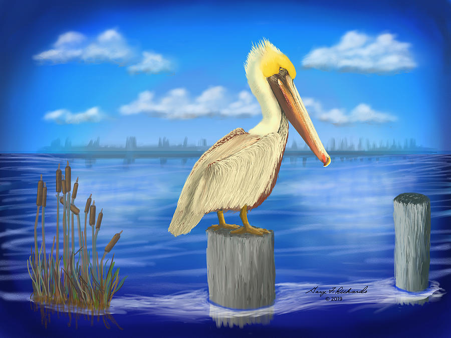 Posted Pelican #2 Dark Digital Art by Gary F Richards