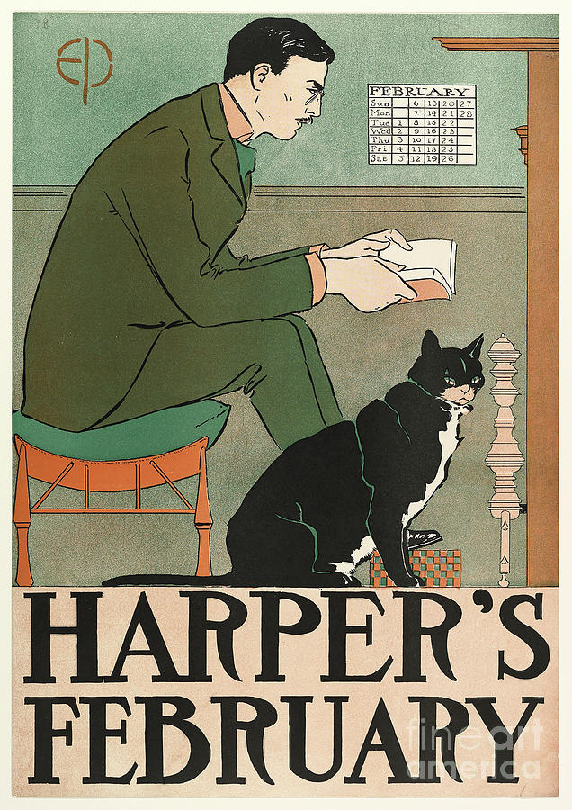 Poster Advertising Harpers New Monthly Magazine, February 1898 Drawing by Edward Penfield