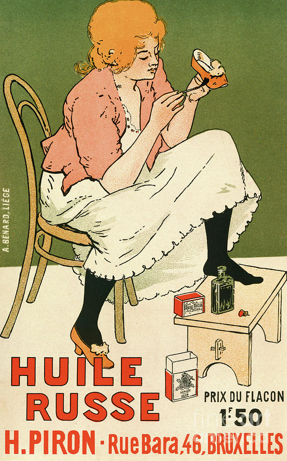 Poster advertising Huile Russe shoe protector, 1896 Painting by Armand Rassenfosse